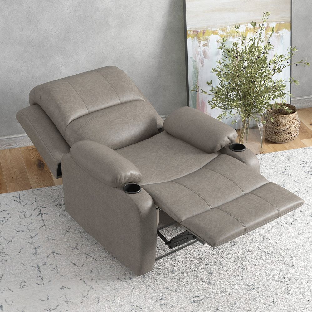 HOMCOM Recliner Armchair for Living Room, Recliner Chair with Cup Holder S0671347098