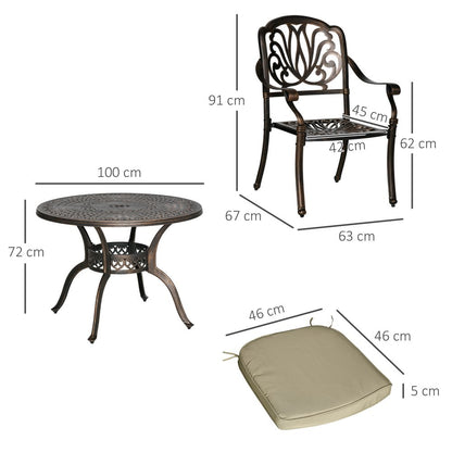 4 Seater Dining Set with Cushions Round Dining Table with Parasol Hole, Bronze S067941835