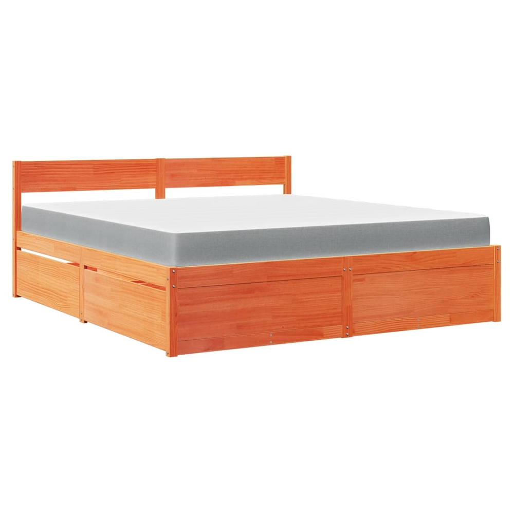 vidaXL Bed with Drawers and Mattress Wax Brown 180x200 cm Super King Solid Wood Pine S0671489413