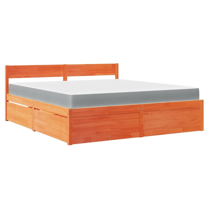 vidaXL Bed with Drawers and Mattress Wax Brown 180x200 cm Super King Solid Wood Pine S0671489413