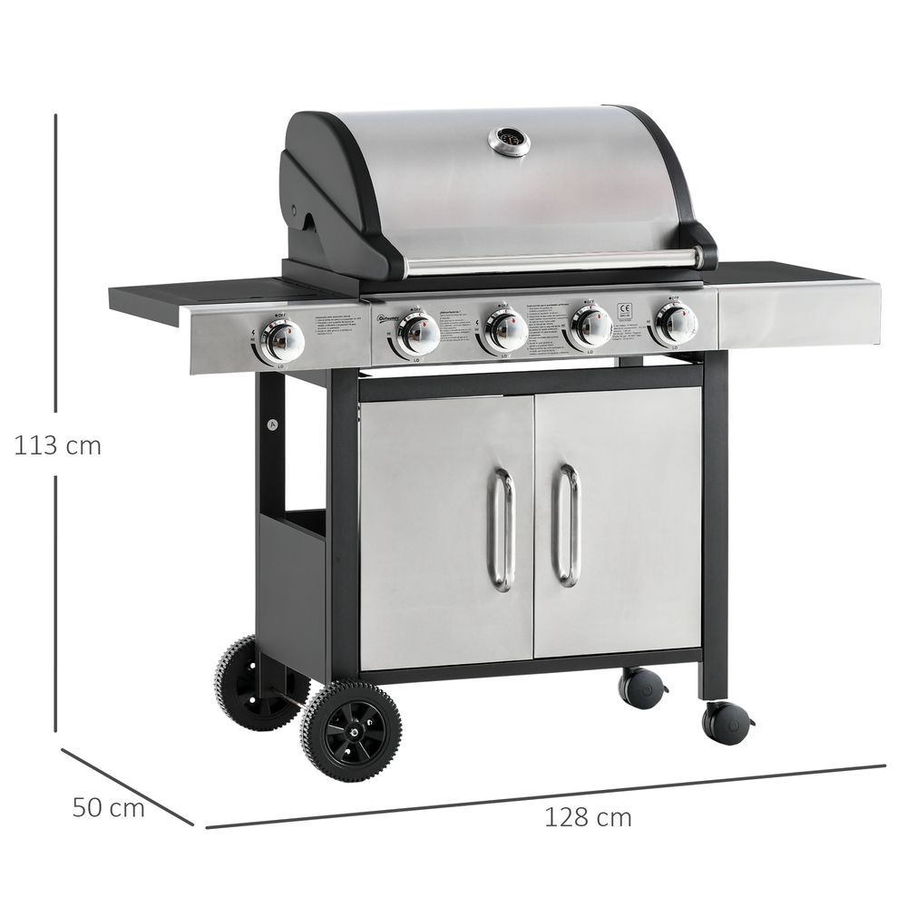 Gas Barbecue Grill 4+1 Burner BBQ Trolley Rack 128x50x113cm Stainless Steel S0671072006