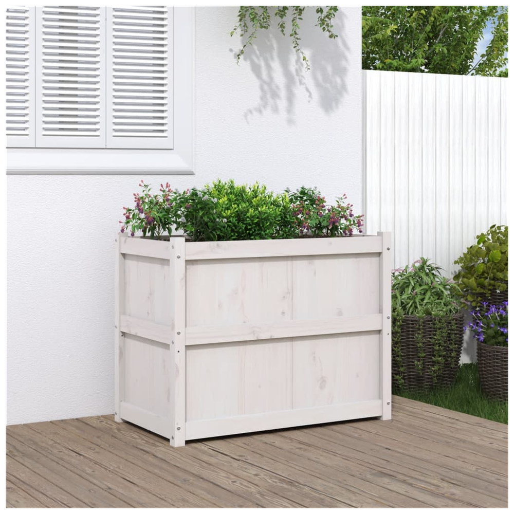 vidaXL Garden Planter White 90x50x70 cm Solid Wood Pine S0671381123