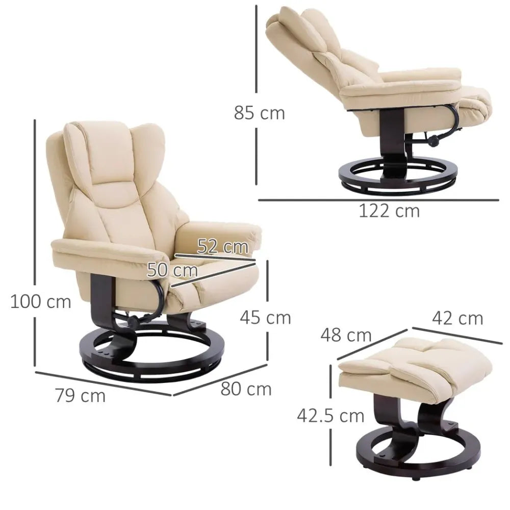 Padded PU Leather Manual Reclining Armchair Sofa Chair w/ Footstool Cream S0671097170