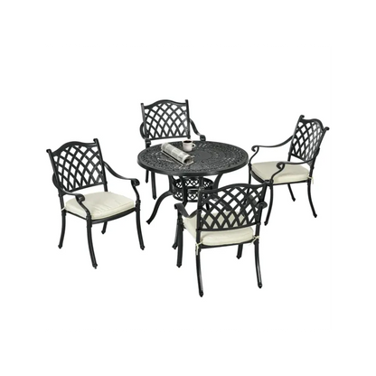 4 Seater Dining Set with Cushions Round Dining Table with Parasol Hole, Bronze S067941835