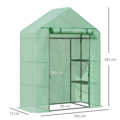 WalkIn Greenhouse 2 Tier Shelf, Roll-Up Door, PE Cover, 141x72x191cm, Green S0671071953