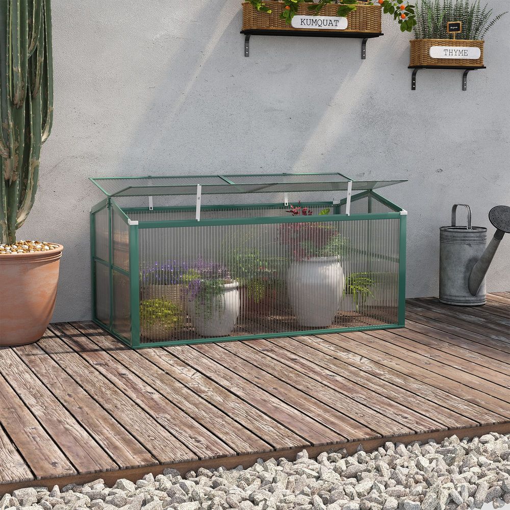 Outsunny Aluminium Cold Frame Greenhouse Planter with Openable Top 130x70x61cm S0671383556