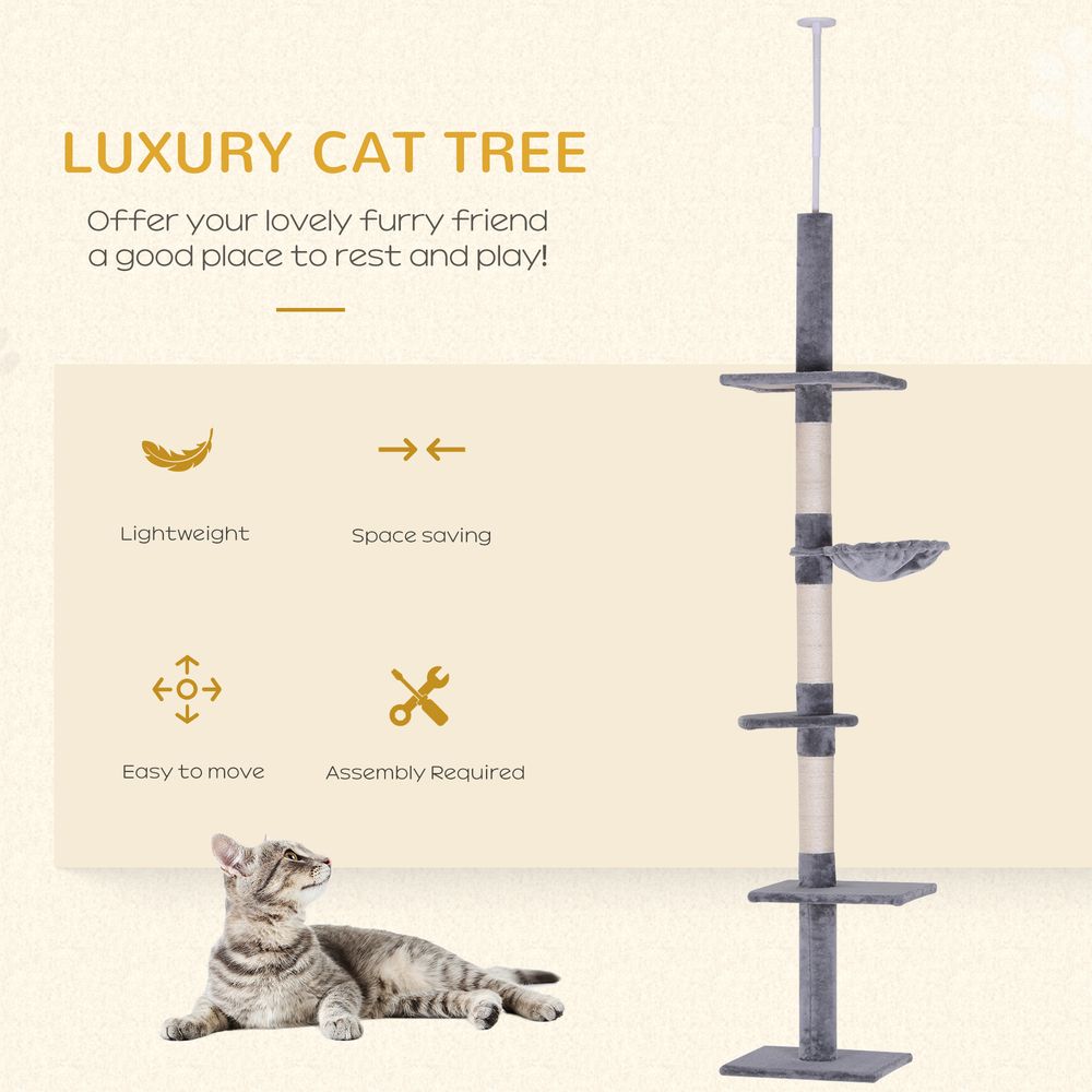 Cat Tree Scratching 5-Tier Kitty Tower Floor to Ceiling Adjustable Pawhut S0671081264