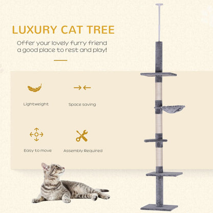 Cat Tree Scratching 5-Tier Kitty Tower Floor to Ceiling Adjustable Pawhut S0671081264