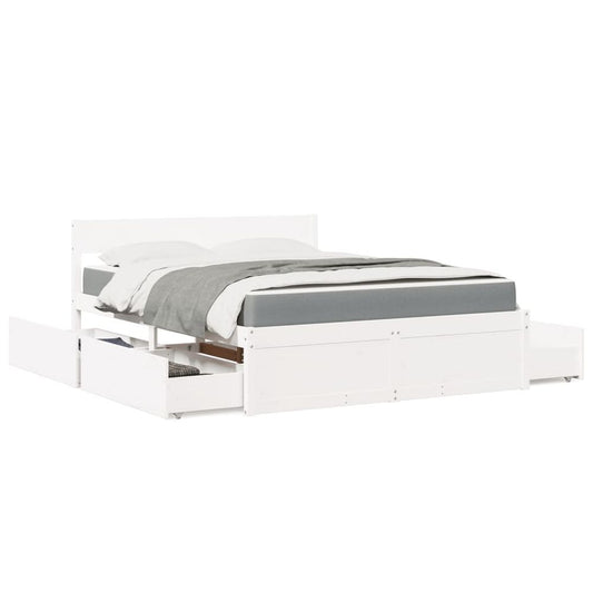 vidaXL Bed with Drawers and Mattress White 160x200 cm Solid Wood Pine S0671489518