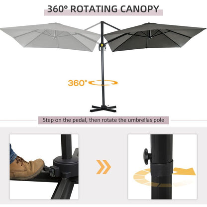 Outsunny Square Cantilever Roma Parasol 360� Rotation w/ Hand Crank, Grey S0671133024