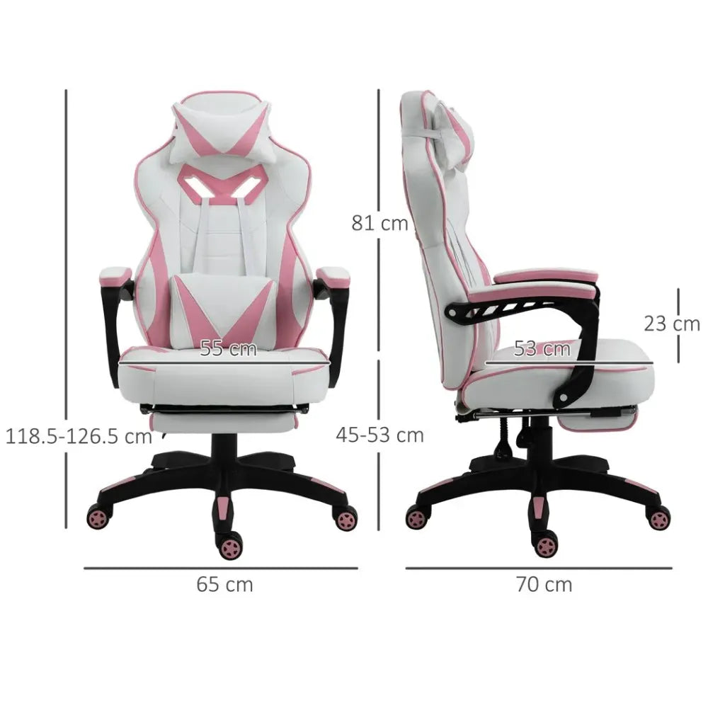 Gaming Chair Ergonomic Reclining w/ Manual Footrest Wheels Stylish Office Pink S0671102969