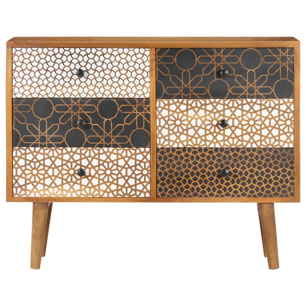 Sideboard with Printed Pattern 90x30x70 cm Solid Mango Wood V0671206266