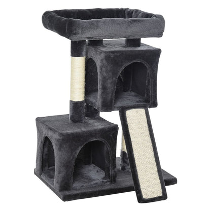 Cat Rest & Play Activity Tree w/ 2 House Perch Scratching Post Black Pawhut S0671081218