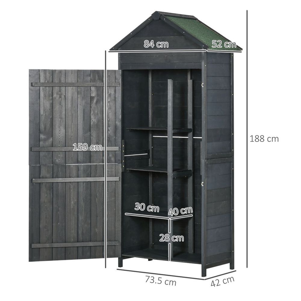 Outsunny Wooden Garden Shed Outdoor Shelves Utility Tool Storage Cabinet Grey S0671132955