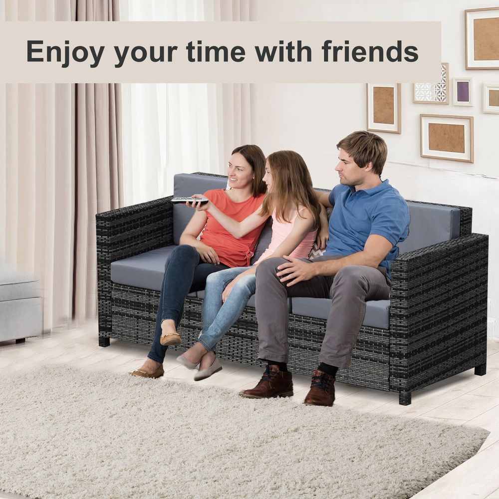 3-Seater Weather Resistant Outdoor Garden Rattan Sofa Grey S067941879