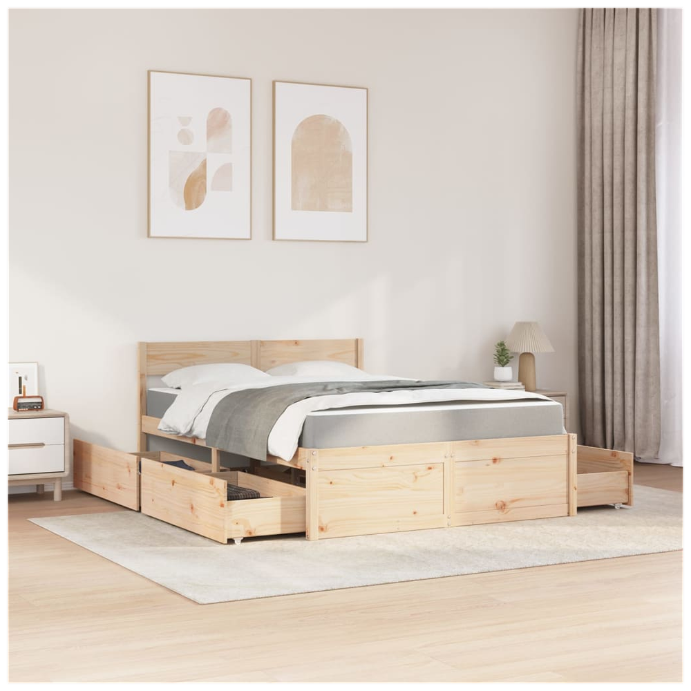 vidaXL Bed with Drawers and Mattress 120x200 cm Solid Wood Pine S0671489434