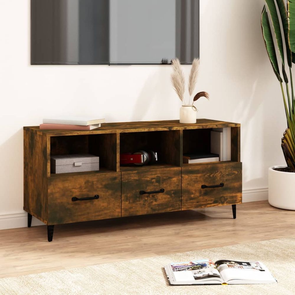 vidaXL TV Cabinet Smoked Oak 102x35x50 cm Engineered Wood S0671052401