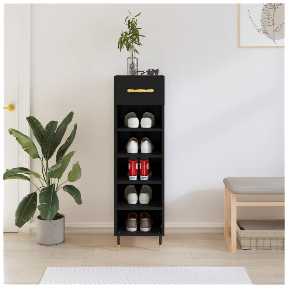 vidaXL Shoe Cabinet Black 30x35x105 cm Engineered Wood S0671357707