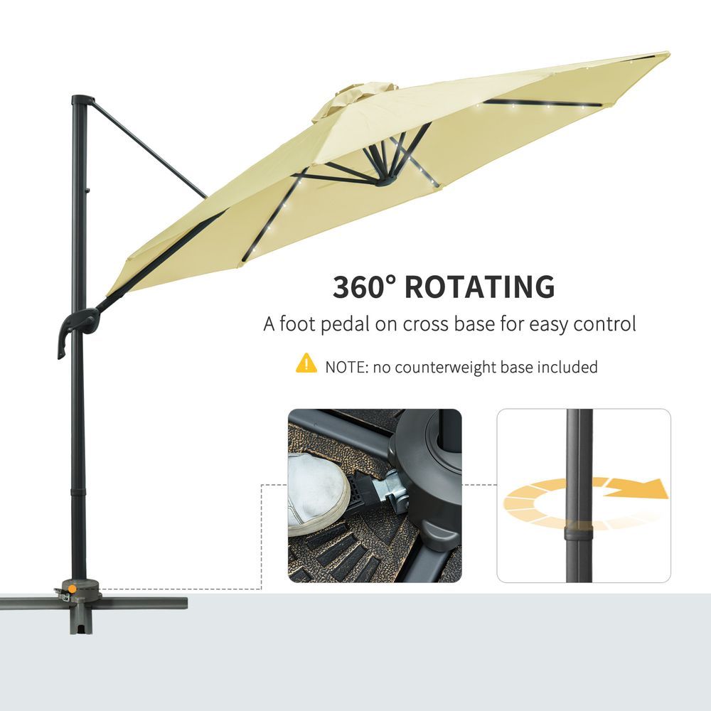 3m Cantilever Parasol Patio Umbrella with LED Solar Light Beige S0671072283