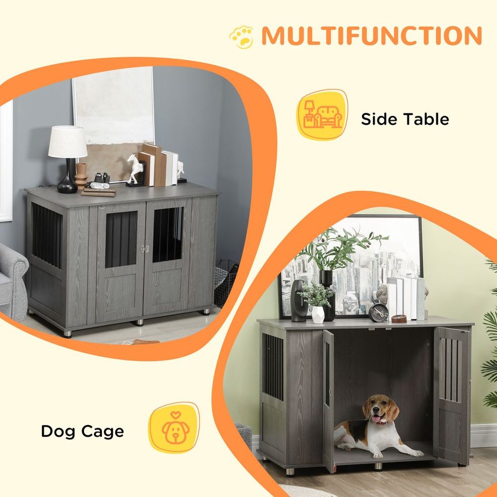 Dog Crate Kennel Cage for Extra Large Dog, Indoor End Table, Grey S0671210974