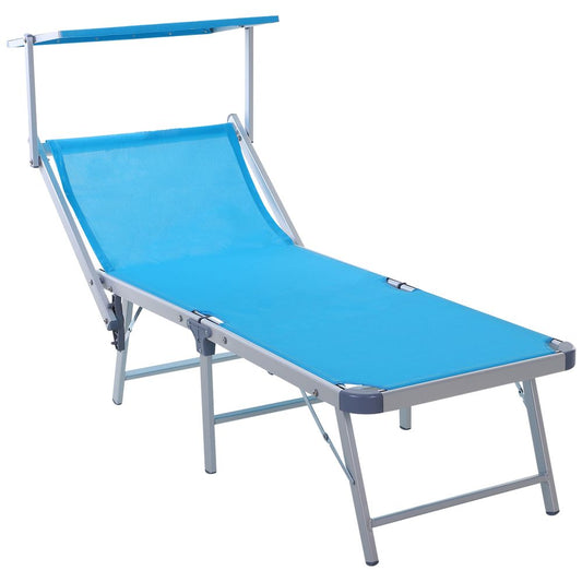 Outdoor Lounger Fold 180� Reclining Chair w/ Adjustable Canopy Blue S0671149129