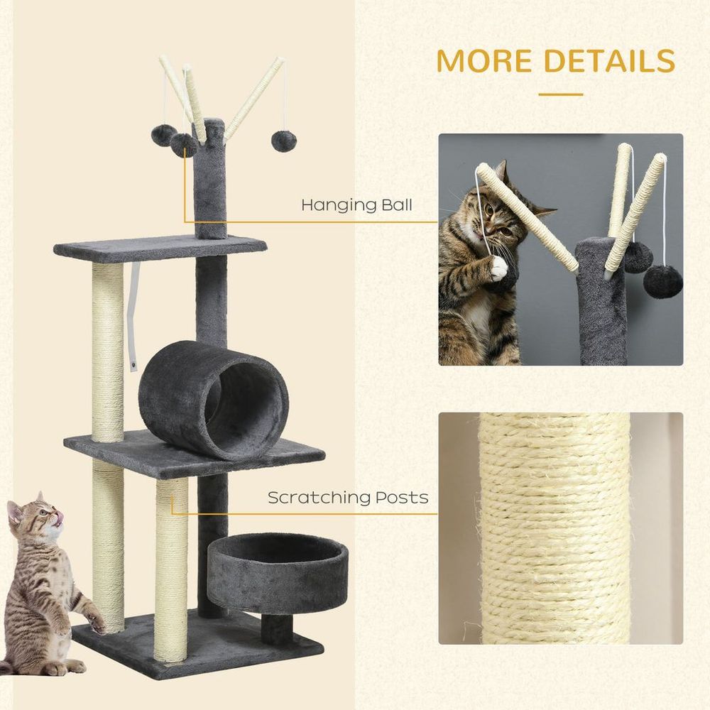 121cm Cat Tree Tower w/Sisal Scratching Posts Bed Tunnel Perch Grey S0671157107