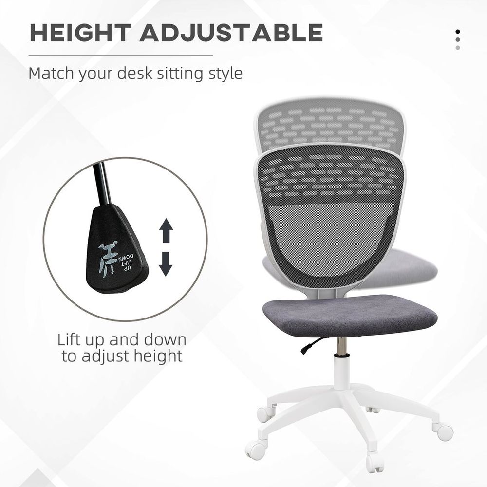 Vinsetto Desk Chair, Height Adjustable Mesh Office Chair with Wheels, Grey S0671383453