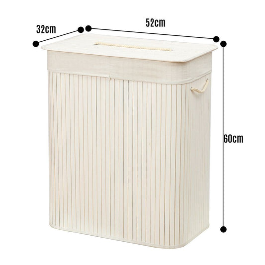 Rectangular Bamboo Laundry Basket-White with Divider S035872230