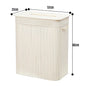 Rectangular Bamboo Laundry Basket-White with Divider S035872230