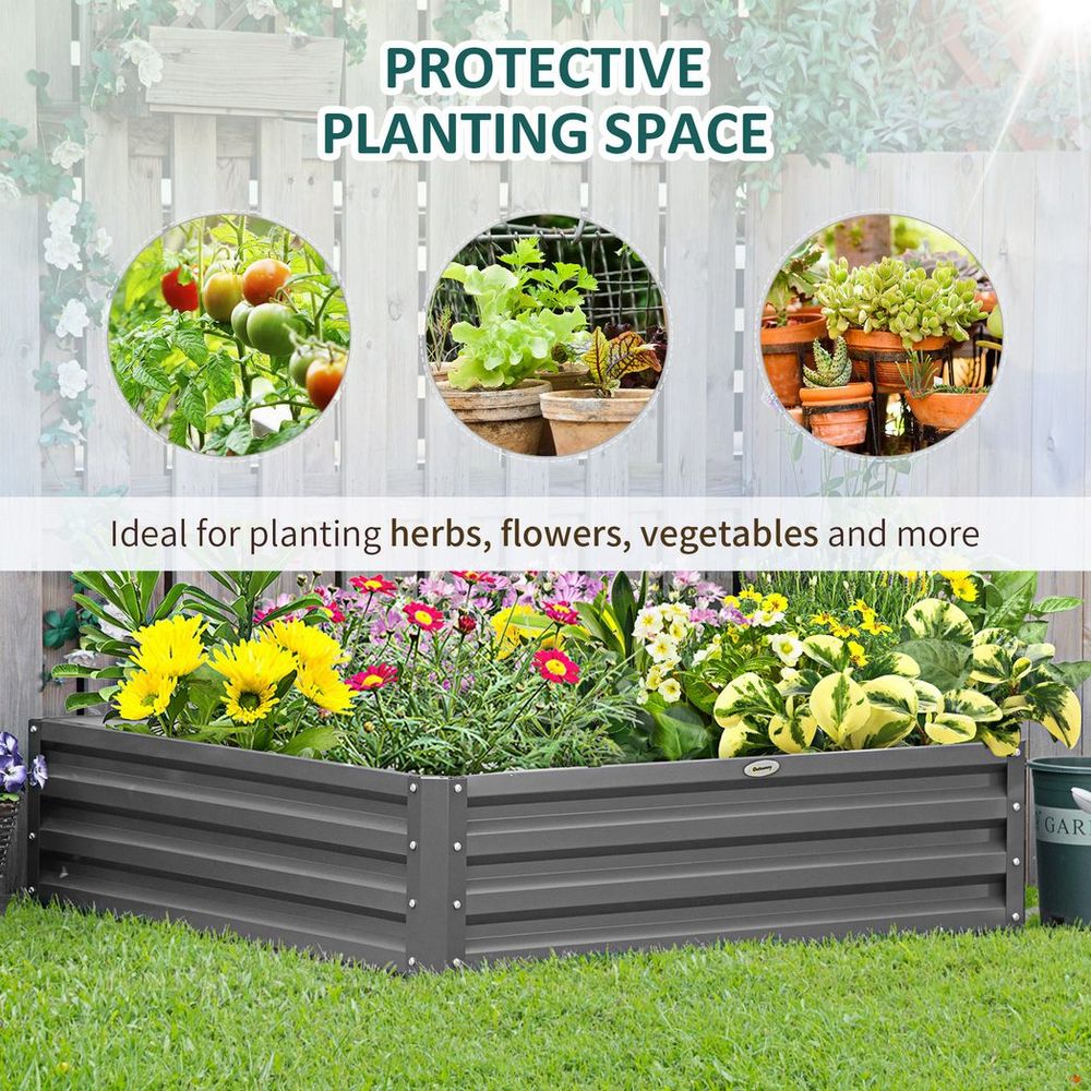 Outsunny Raised Garden Bed Metal Garden Flower Vegetable Planter Light Grey S0671391604