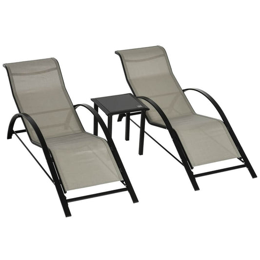 3 Pieces Lounge Chair Set Garden Sunbathing Chair w/ Table Grey Outsunny S0671080295