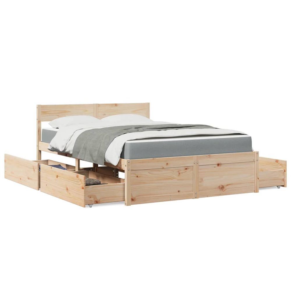 vidaXL Bed with Drawers and Mattress 120x200 cm Solid Wood Pine S0671489434