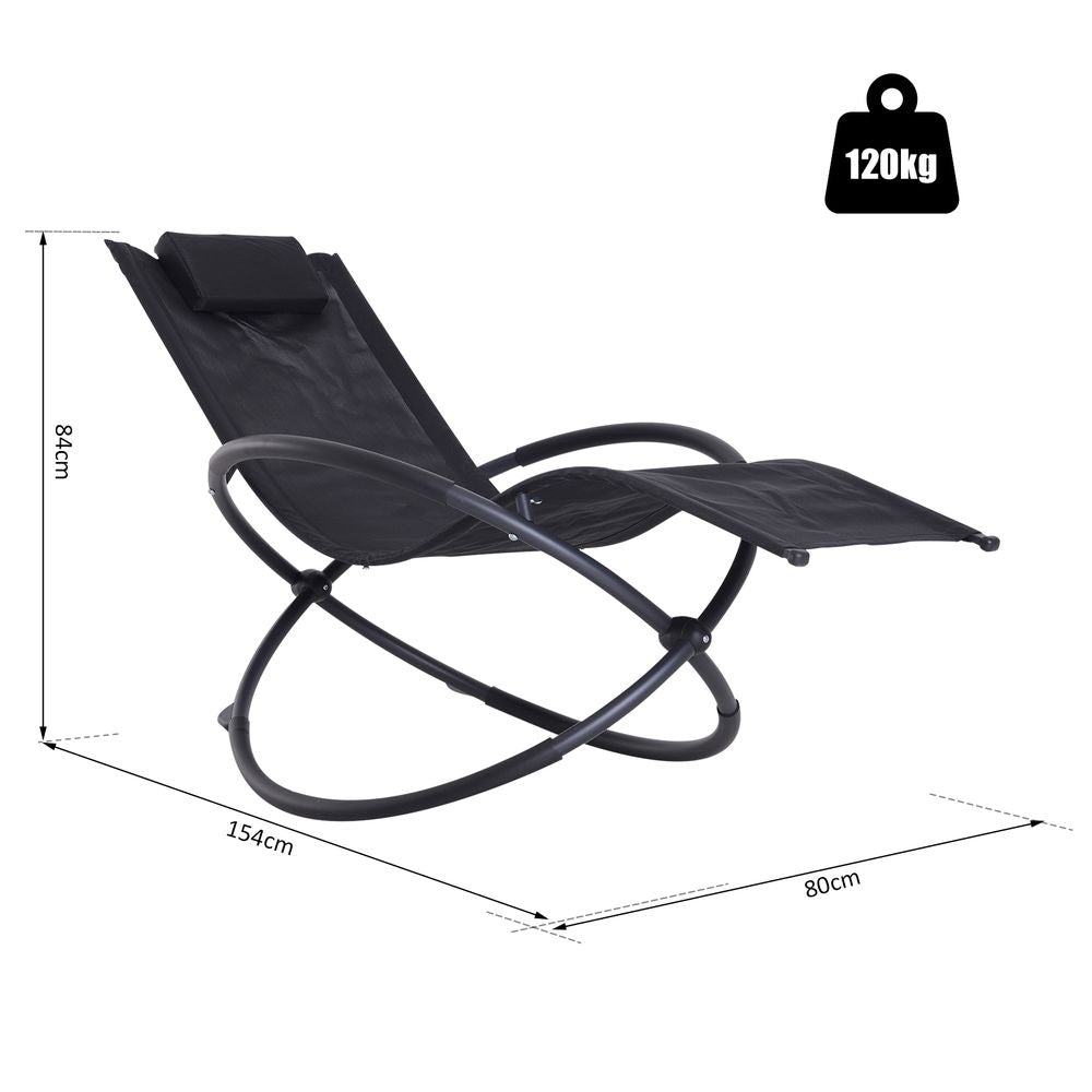 Orbital Sun Lounger Rocking Chair Outdoor Zero Gravity Folding w/ Pillow Black S067941844