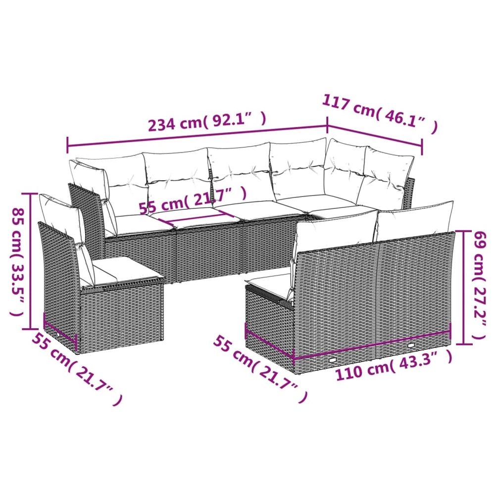 vidaXL 8 Piece Garden Sofa Set with Cushions Black Poly Rattan S0671428554