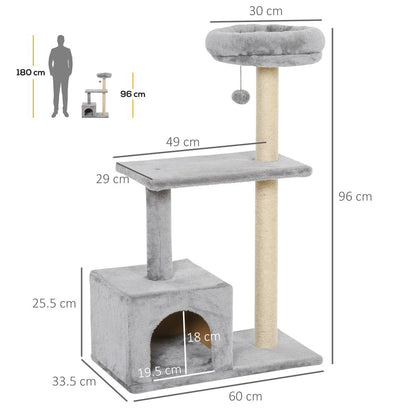 Cat Tree w/ Sisal-Covered Scratching Posts Condo Grey 60L X 33.5W X 96H cm S0671071015