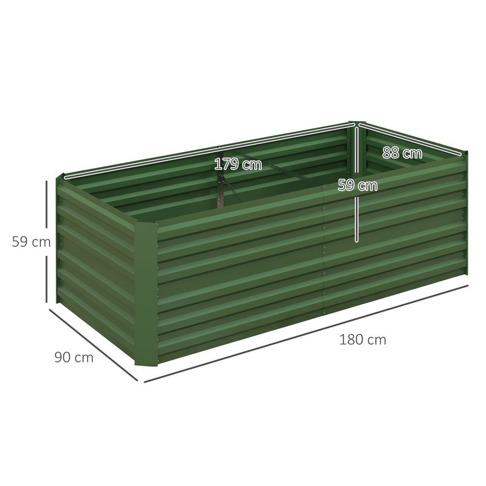 Outsunny Galvanised Steel Outdoor Raised Bed w/ Reinforced Rods, Green S0671383580