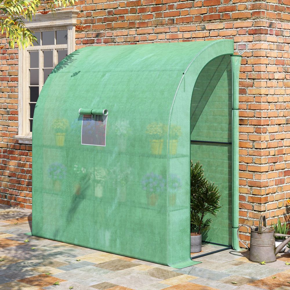 Walk-In Lean to Wall Greenhouse Window&Door 200Lx 100W x 215Hcm Green Outsunny S0671080208