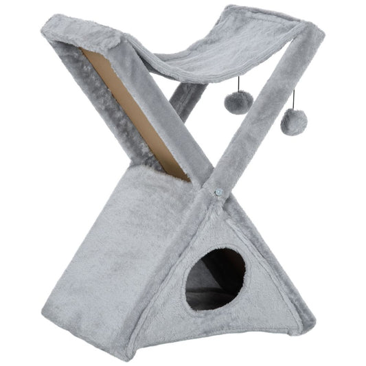 Plush Folding Cat Tree Play Rest Activity Tower w/ Scratching Post Grey Pawhut S0671081201