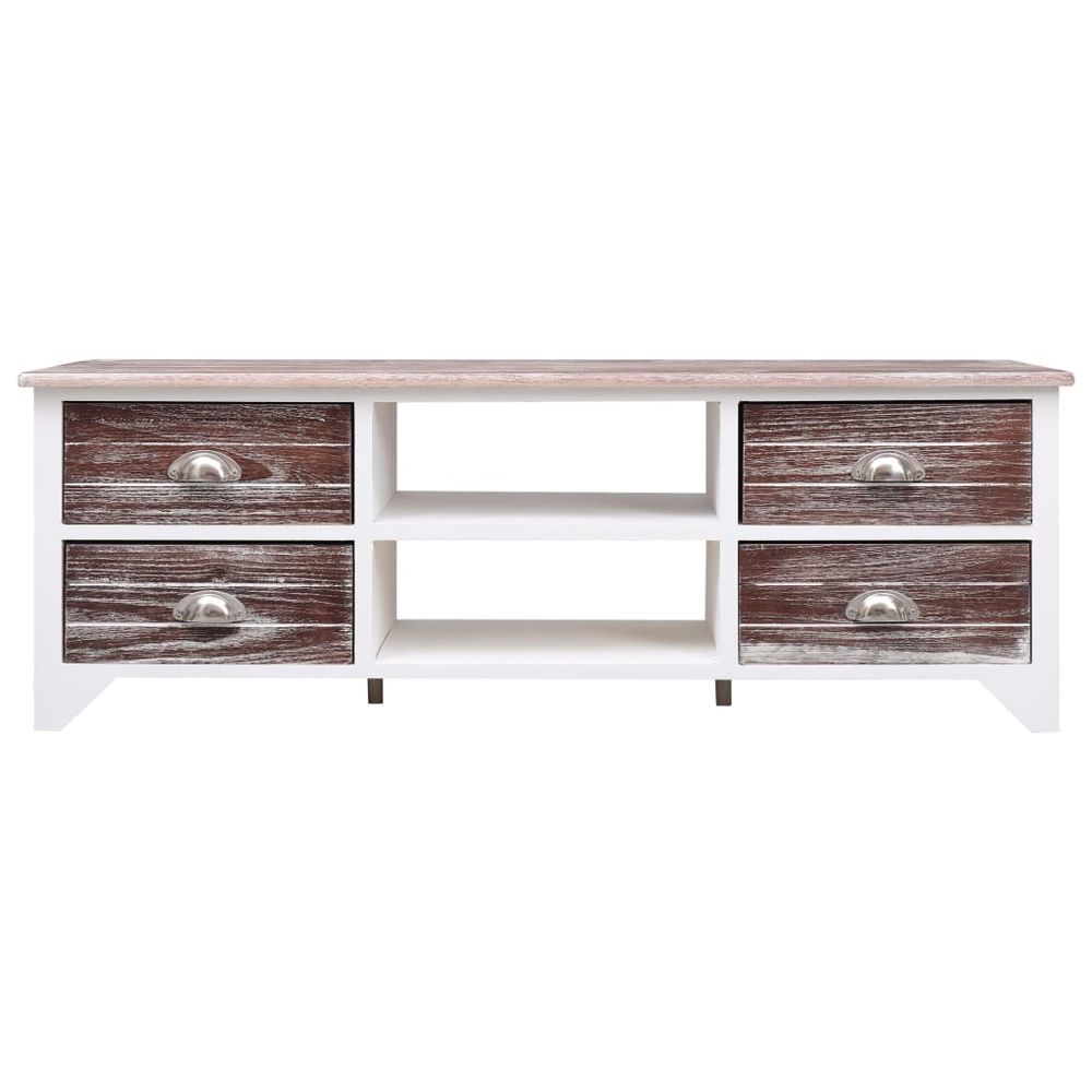 TV Cabinet White and Brown 115x30x40 cm Paulownia Wood S0671176963