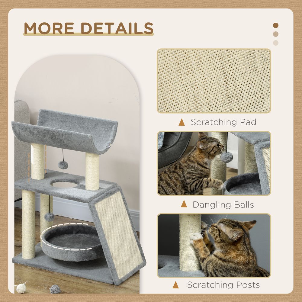 Cat Tree Tower for Indoor Cats w/ Scratching Posts, Pad, Light Grey, Toy Ball S0671347047