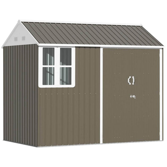 Outsunny 8x6ft Metal Garden Shed Outdoor Storage Shed w/ Doors Window, Grey S0671391676