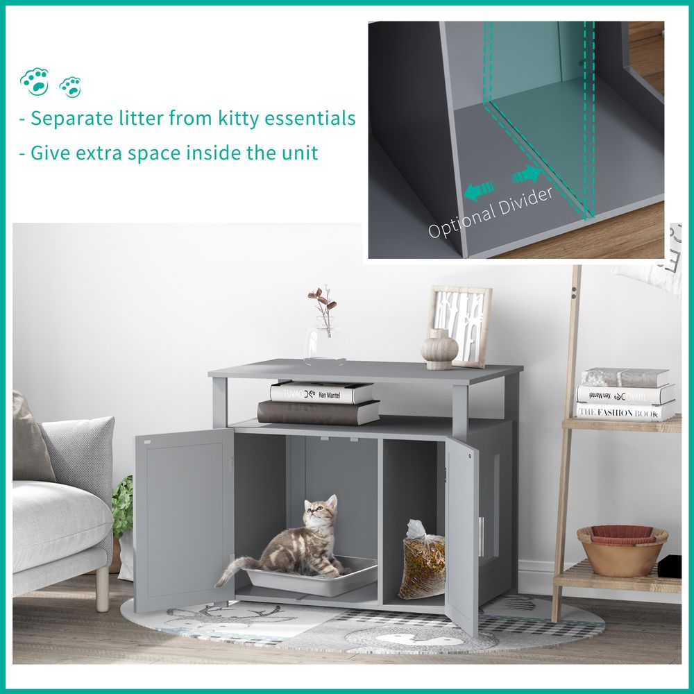 Wood Cat Litter Box Enclosure Furniture Adjustable Interior Wall Grey Pawhut S0671081247