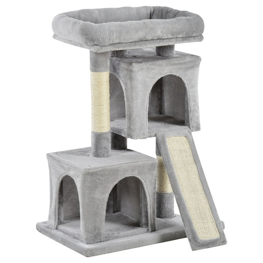 Cat Rest & Play Activity Tree w/ 2 House Cushion Perch Scratching Post Grey S0671071175