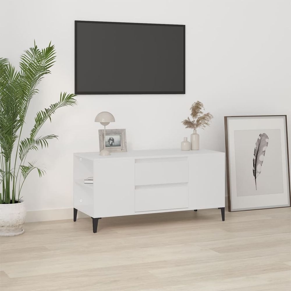 vidaXL TV Cabinet White 102x44.5x50 cm Engineered Wood S0671105442