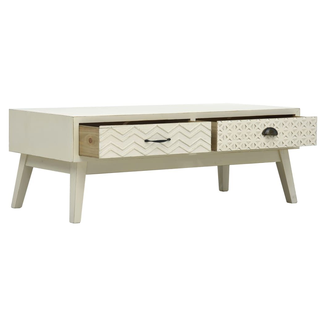 vidaXL Coffee Table with 2 Drawers Carving Grey 110x50x40 cm Wood S0671166328