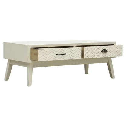 vidaXL Coffee Table with 2 Drawers Carving Grey 110x50x40 cm Wood S0671166328