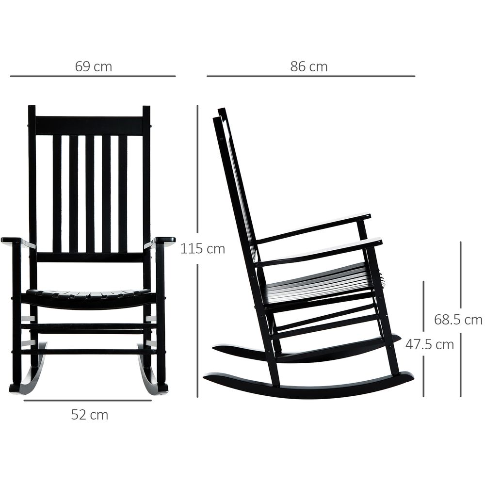 Outsunny Porch Rocking Chair, Poplar Wood, 69Wx86Dx115H cm-Black S0671072097