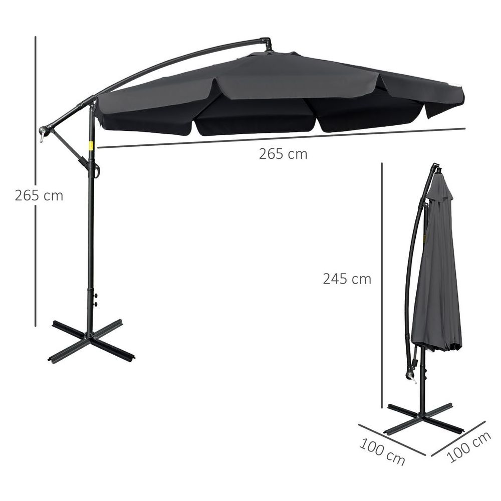 2.7m Garden Cantilever Banana Parasol Sun Shade w/ Crank, Black S0671149090