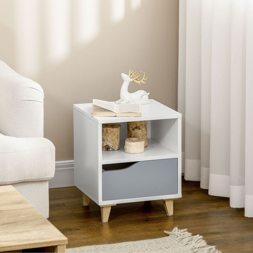 Nightstand, Bedside Table with Drawer and Shelf for Living Room, Bedroom S0671114632