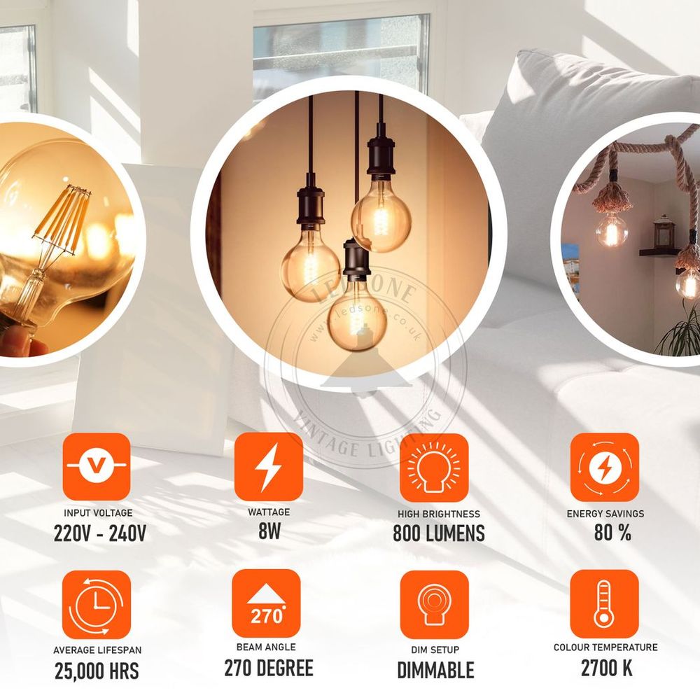 5 Pack E27 LED Edison Dimmable Vintage Amber Glass Warm white 2700K Light Bulbs S0671114237